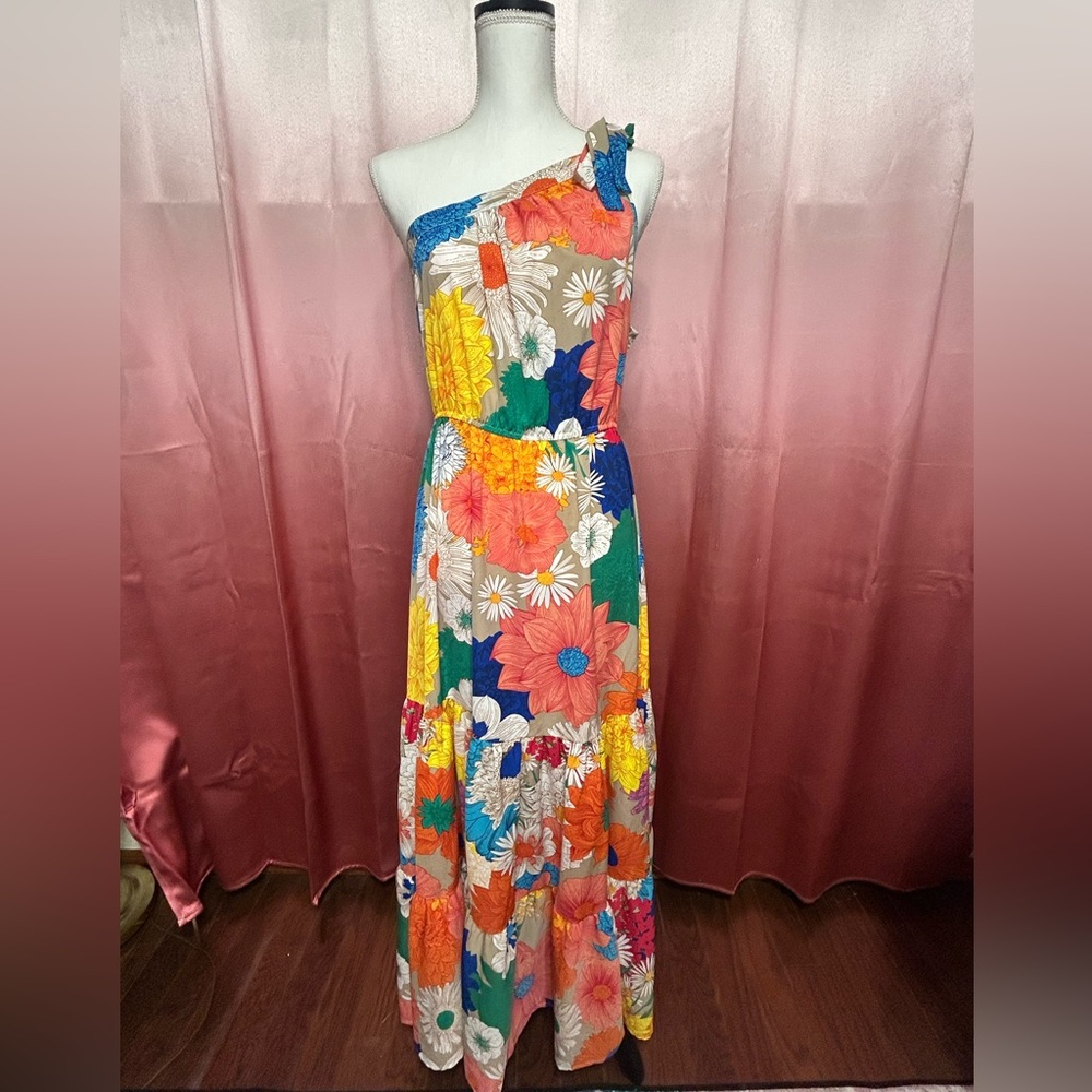 Floral One-Shoulder Maxi Dress - Large (8-10)